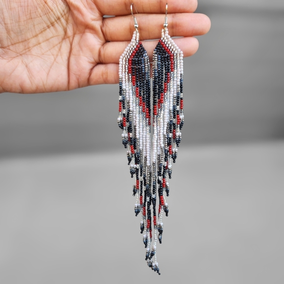 Boheme Jewelry - Boho Handmade Earrings Long Beaded Ethnic Bohemian Jewelry Dangle Tribal Black